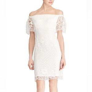 Lauren Ralph Lauren crochet/ lace White Geo-Floral Lace Off-Shoulder Dress